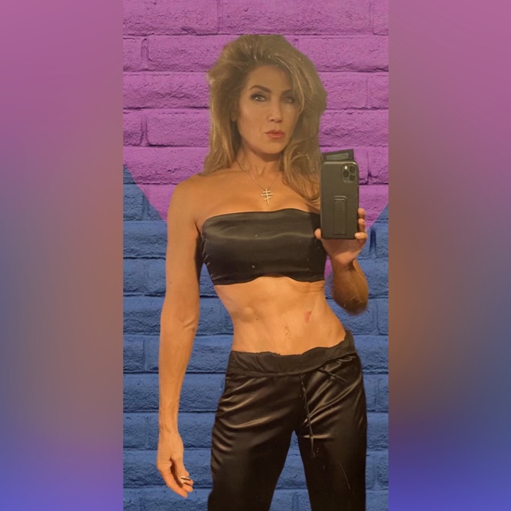 Black satin pants zipper tube top
